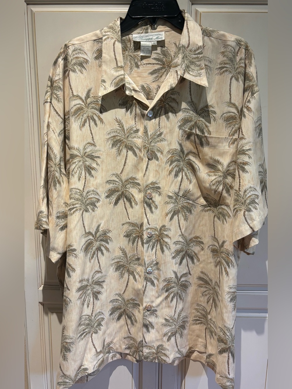 Pineapple Moon Silk hawaiian short sleeve shirt size 2X palm trees beige